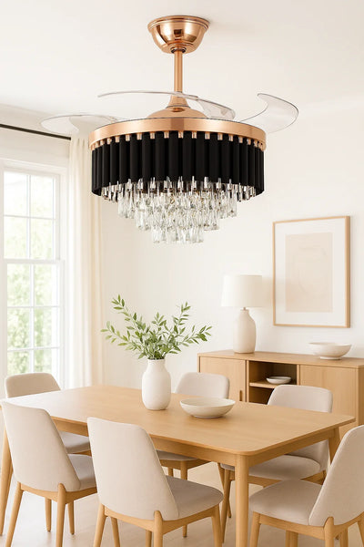Retractable-Blade Crystal Fan Chandelier