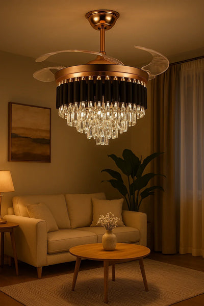 Retractable-Blade Crystal Fan Chandelier