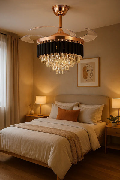 Retractable-Blade Crystal Fan Chandelier