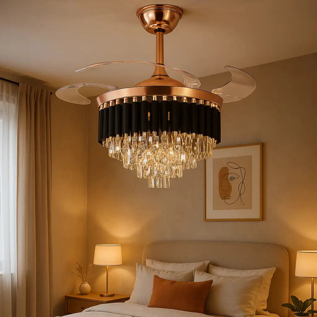 Retractable-Blade Crystal Fan Chandelier