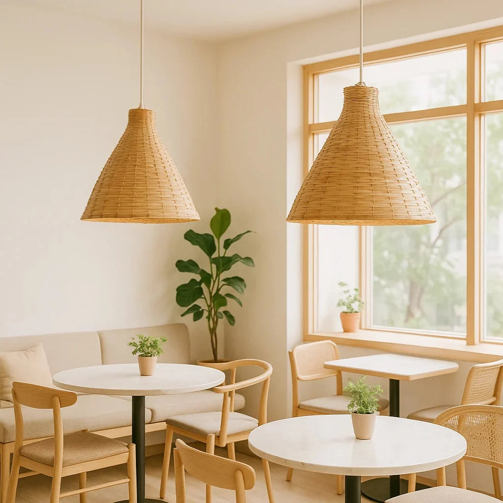B&B Handcrafted Bamboo Woven Cone Pendant Light (Pack of 2)