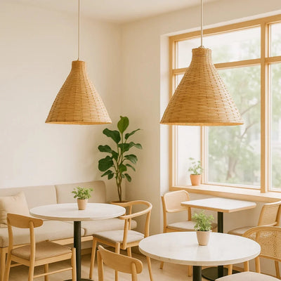 B&B Handcrafted Bamboo Woven Cone Pendant Light (Pack of 2)