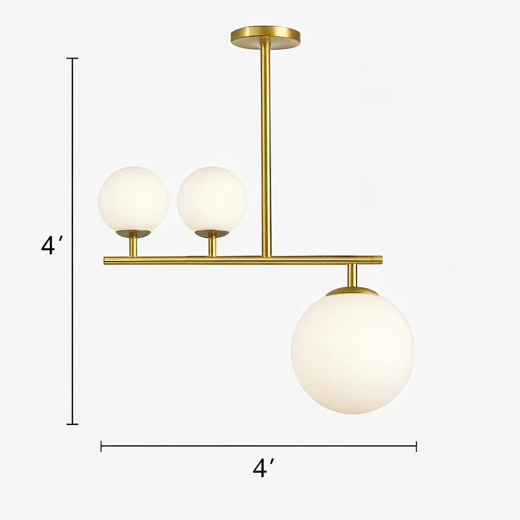 B&B Solara Linear Globe Light– 3 Globe Glass Chandelier (8” Rod Design)