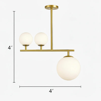B&B Solara Linear Globe Light– 3 Globe Glass Chandelier (8” Rod Design)
