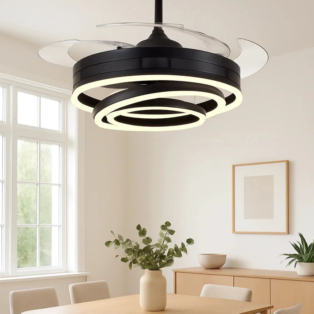 Black Ring-Light Retractable-Blade Ceiling Fan