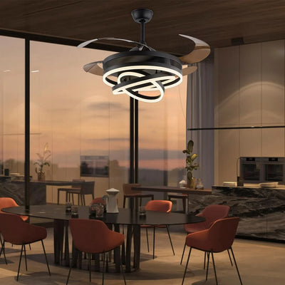 Black Ring-Light Retractable-Blade Ceiling Fan