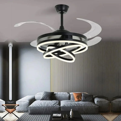 Black Ring-Light Retractable-Blade Ceiling Fan