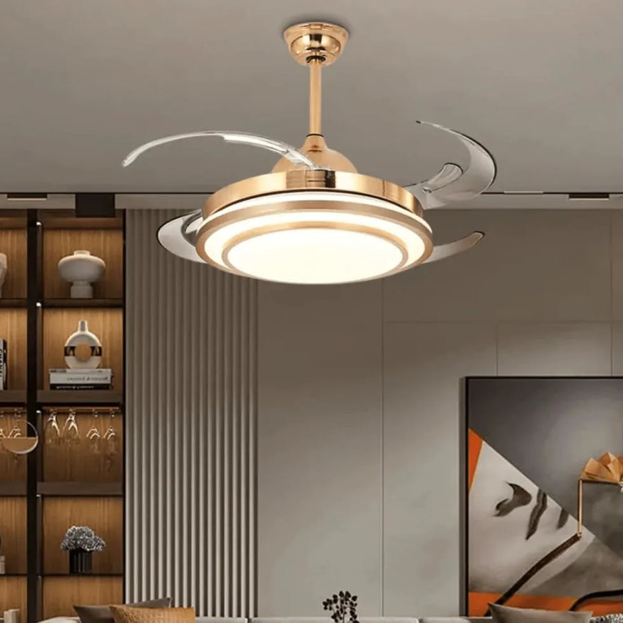 Gold Ring-Light Retractable-Blade Ceiling Fan