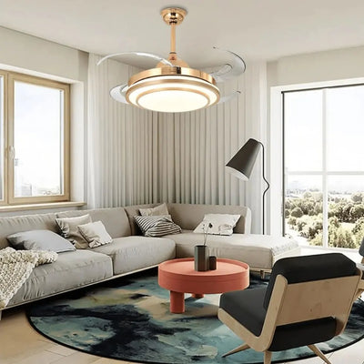 Gold Ring-Light Retractable-Blade Ceiling Fan