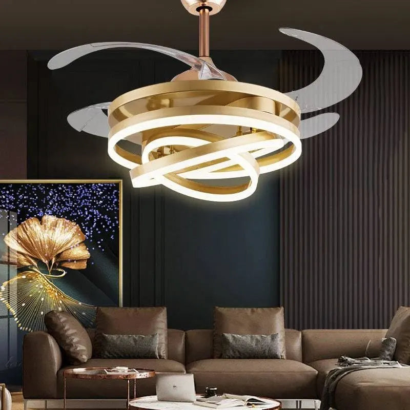 Gold Triple-Ring Retractable-Blade Ceiling Fan