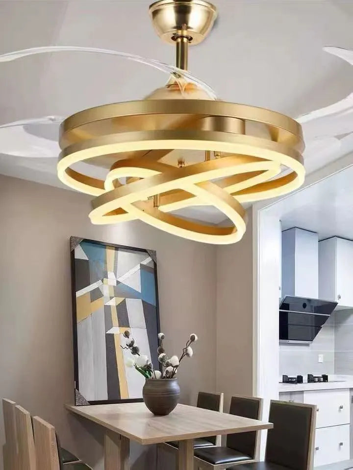 Gold Triple-Ring Retractable-Blade Ceiling Fan