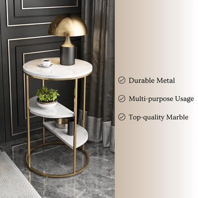 3 Tier Shelf End Table | Elegant Marble Top Sofa Side Table for Living Room| Corner Table