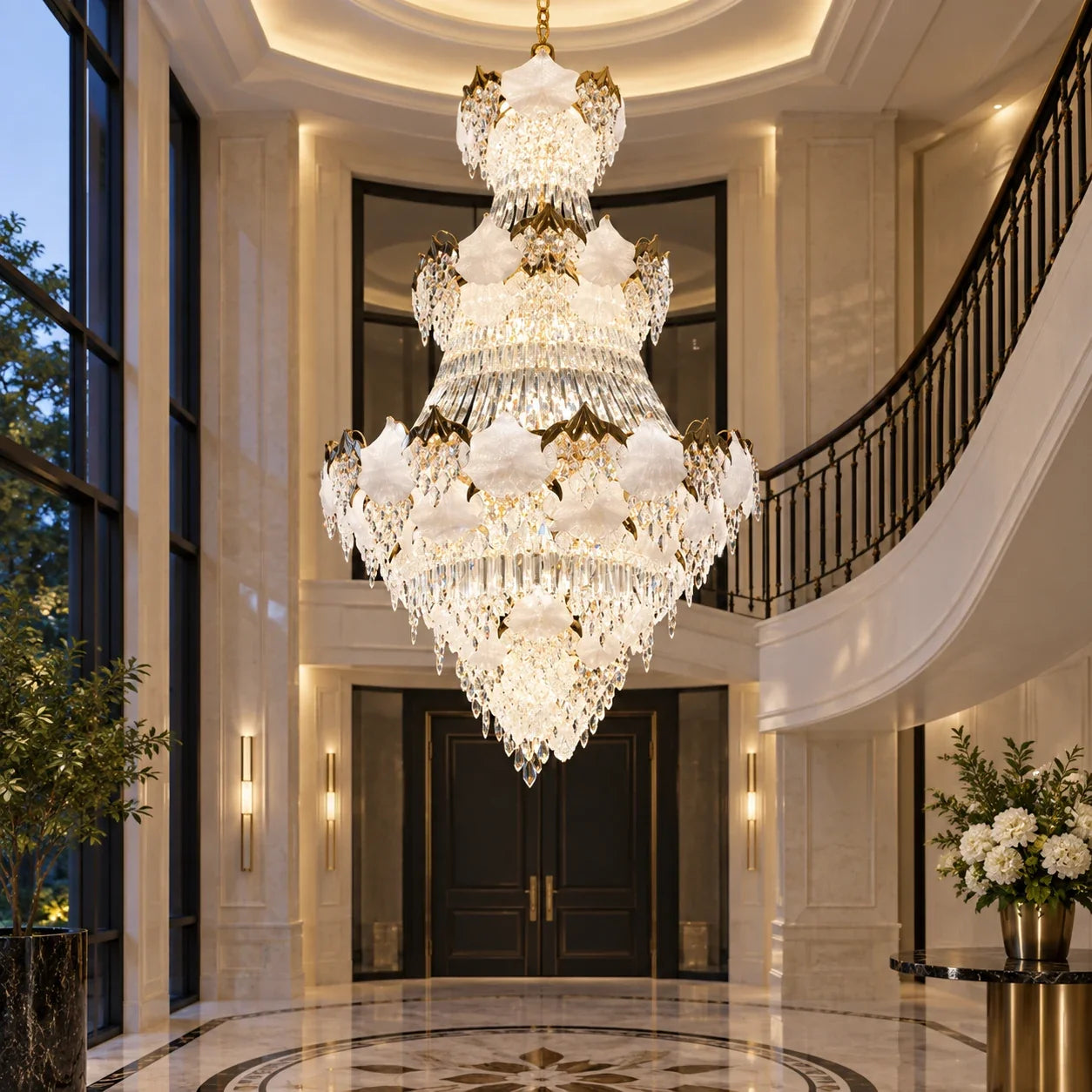 Bliss & Birch Tiered White Crystal Leaf Chandelier