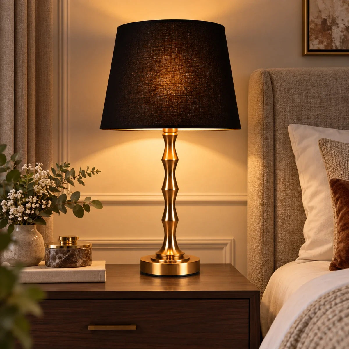 Bliss & Birch Copper Stem Black Shade Table Lamp
