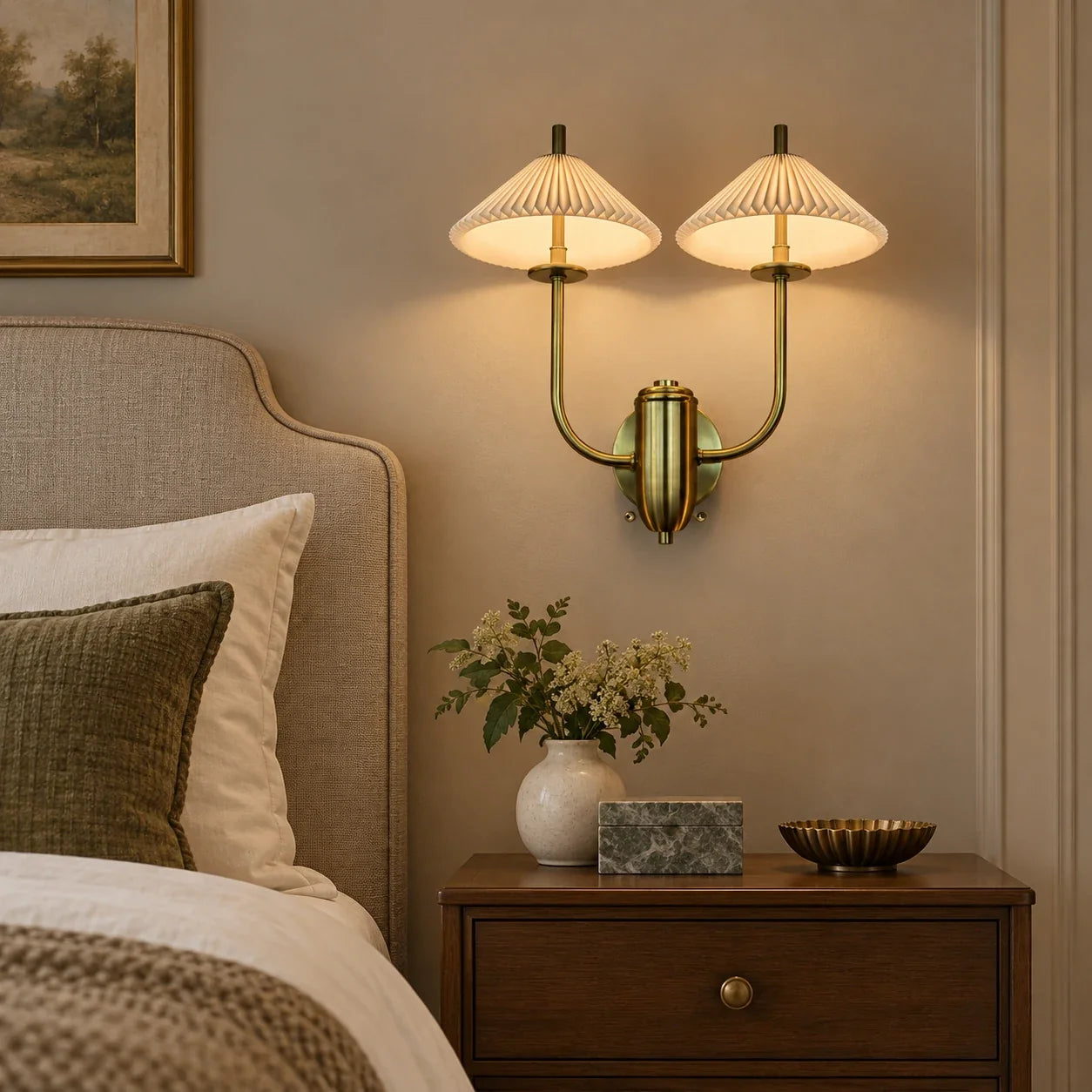 Bliss & Birch Twin Pleated Cone-Shade Wall Sconce