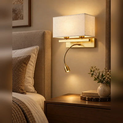 Bliss & Birch Fabric Shade Wall Light with Reading Light