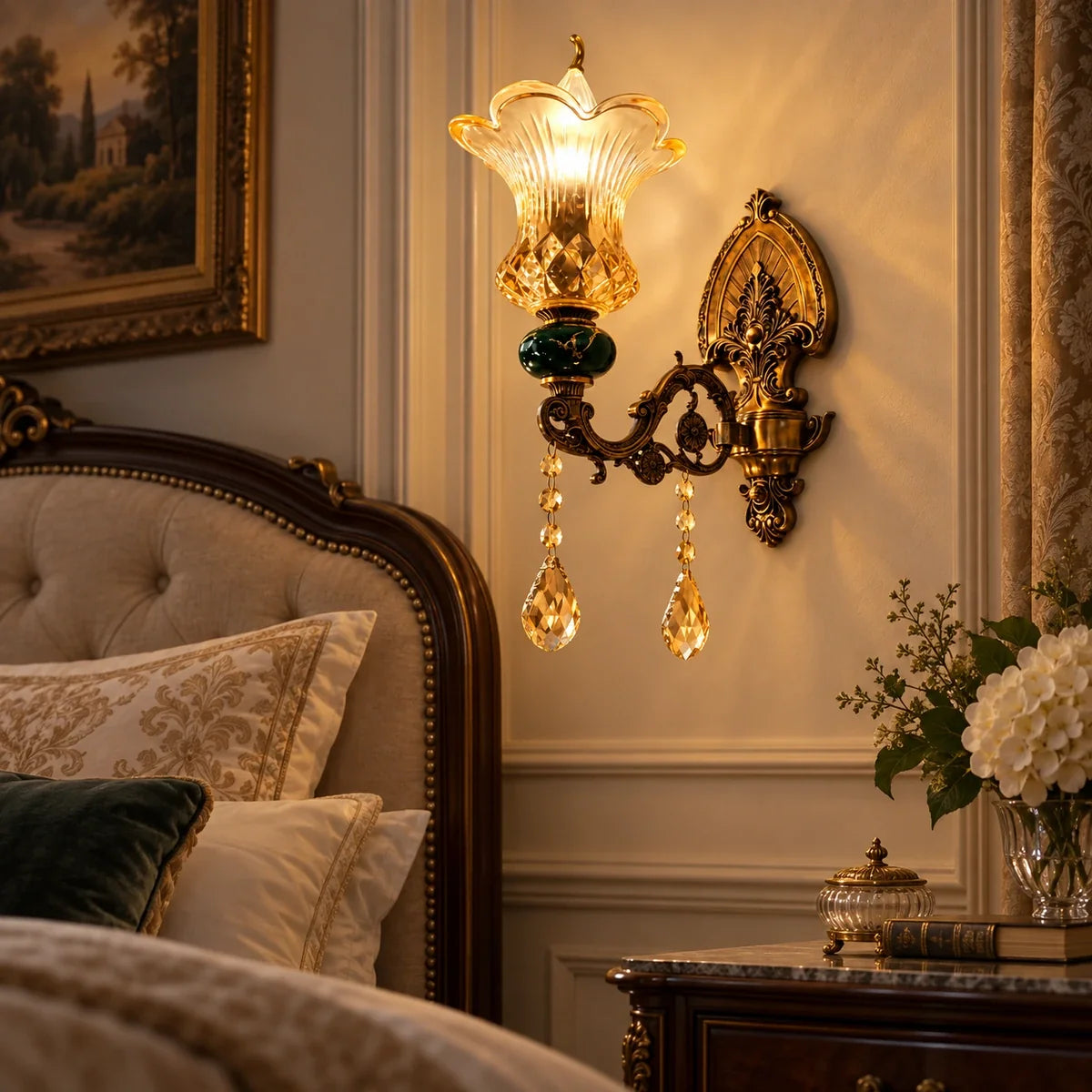 Bliss & Birch Green and Amber Floral Glass Wall Sconce
