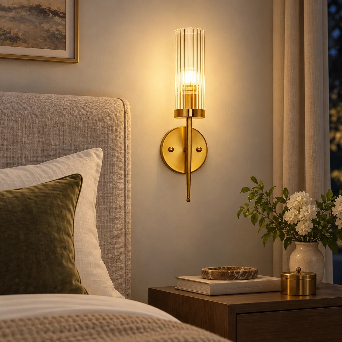 Bliss & Birch Tall Ribbed Glass Cylinder Wall Sconce