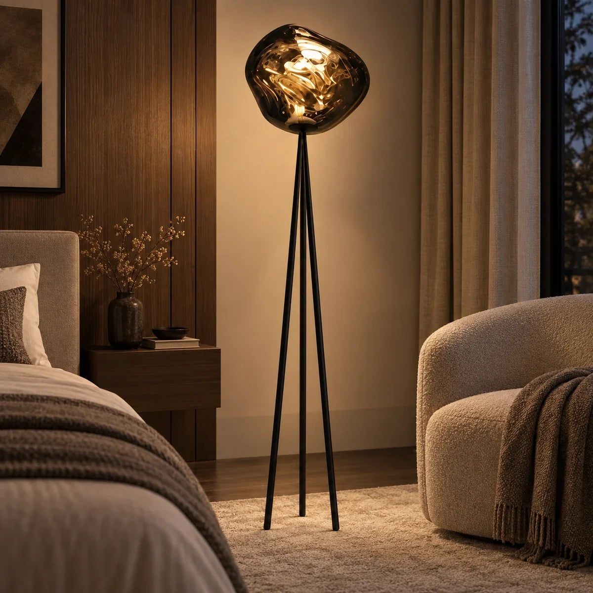 Bliss & Birch Smoke Globe Tripod Floor Lamp