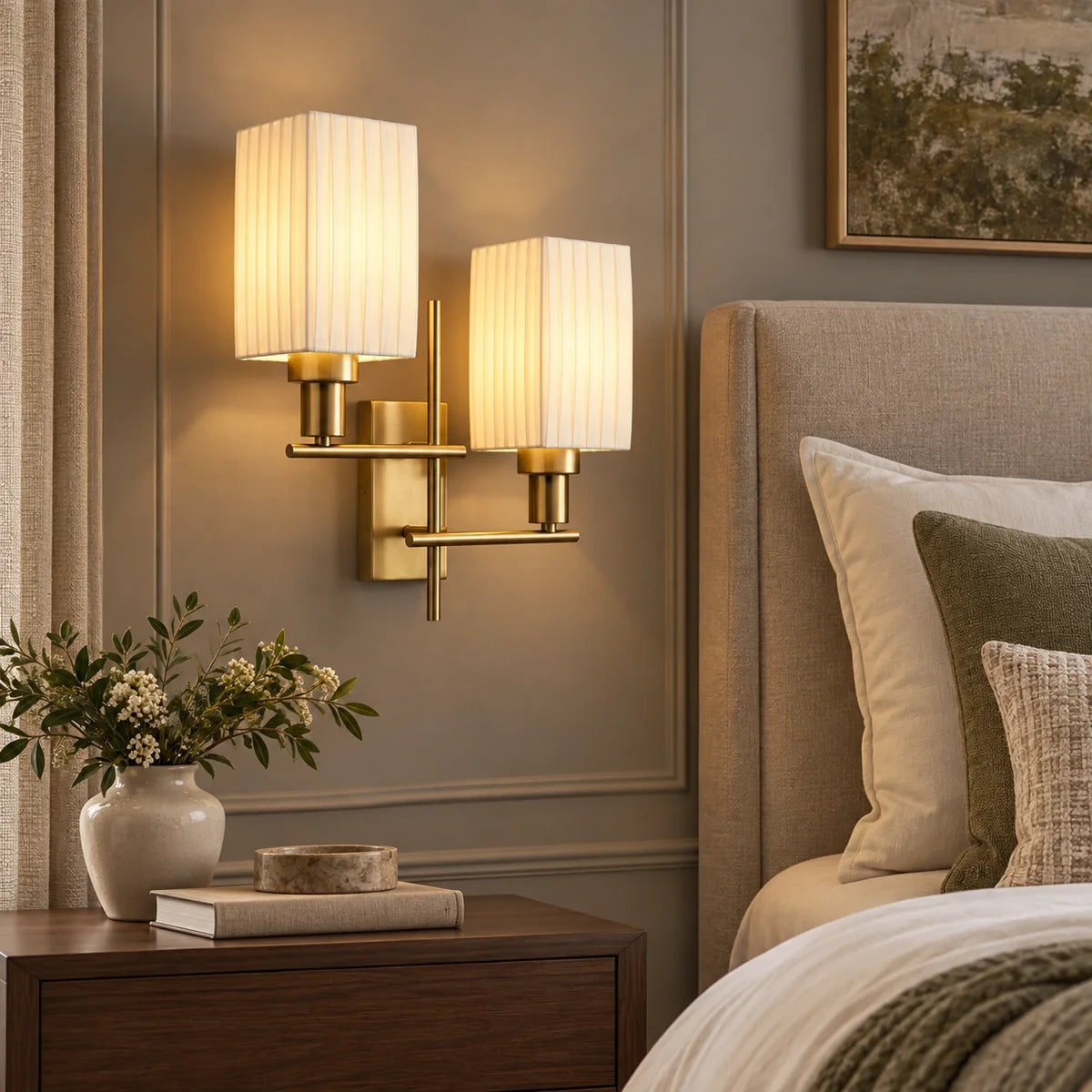 Bliss & Birch Asymmetric Twin Rectangular Pleated Shade Wall Sconce