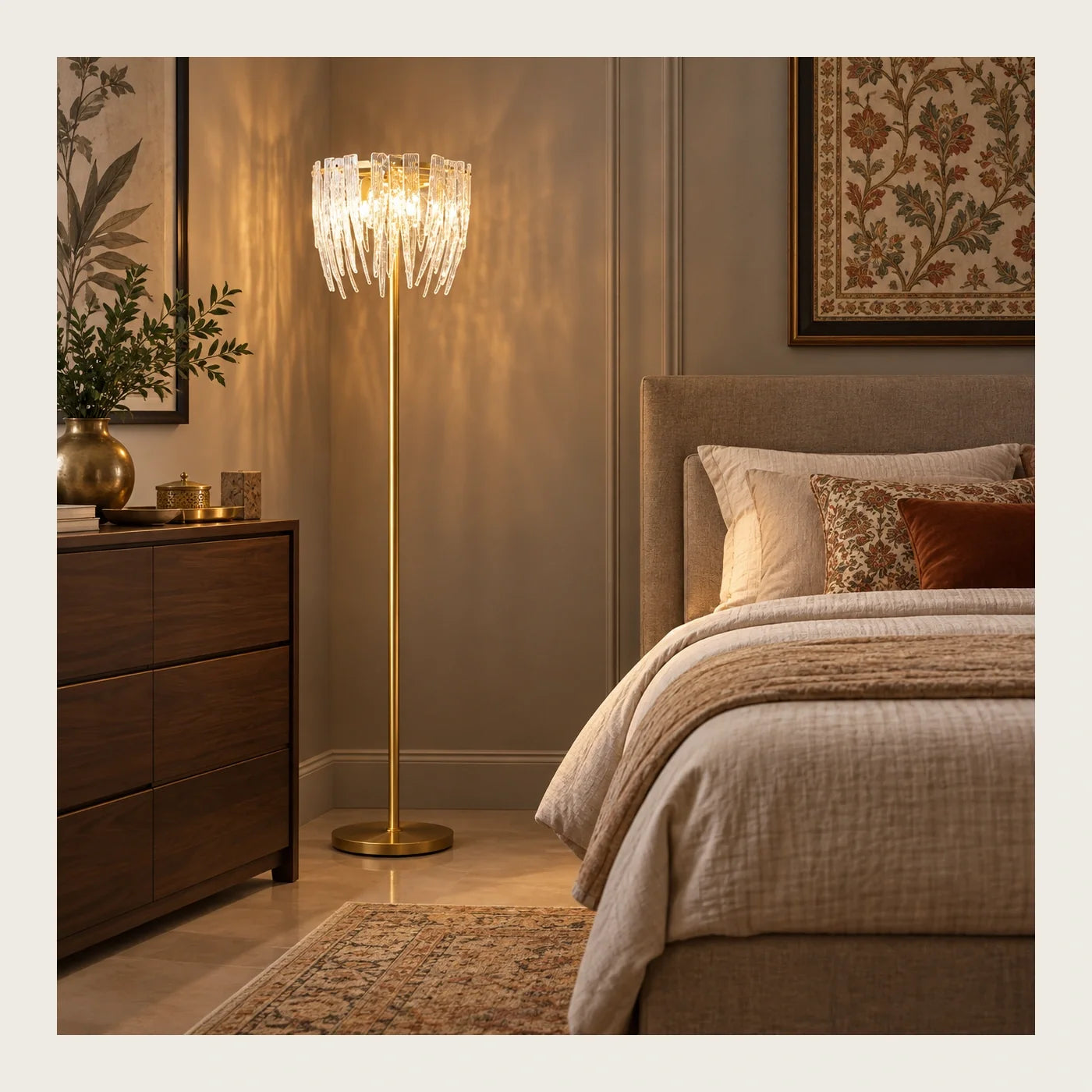 Bliss & Birch Ribbed Glass Fringe Floor Lamp