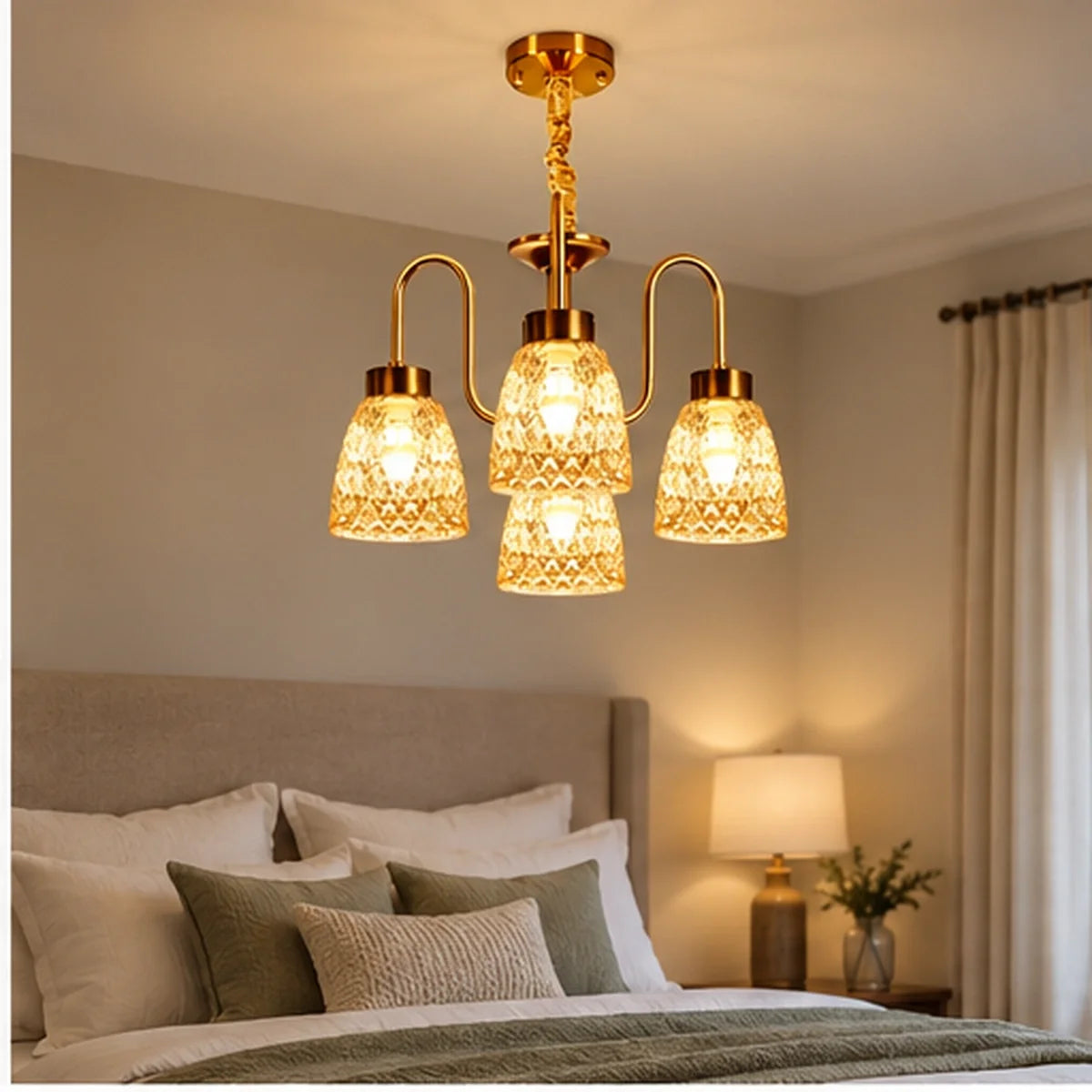Bliss & Birch Four-Light Amber Bell Chandelier