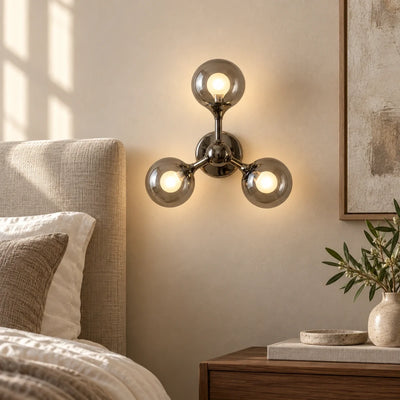 Bliss & Birch Three Globe Smoke Glass Wall Sconce