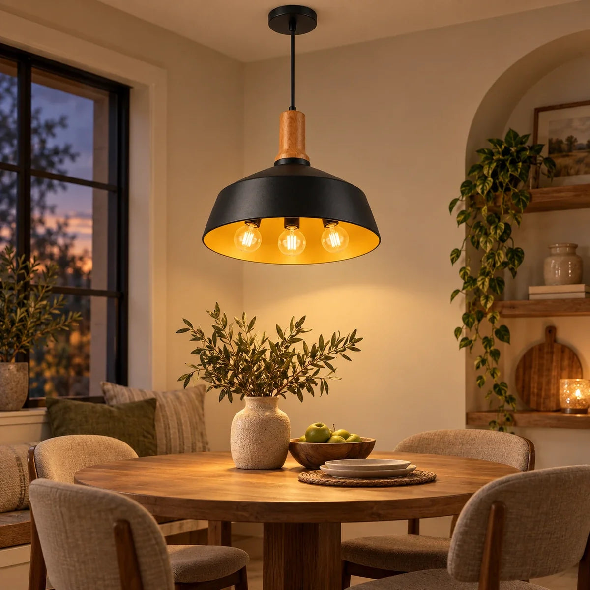 Bliss & Birch Black Dome Three-Light Pendant