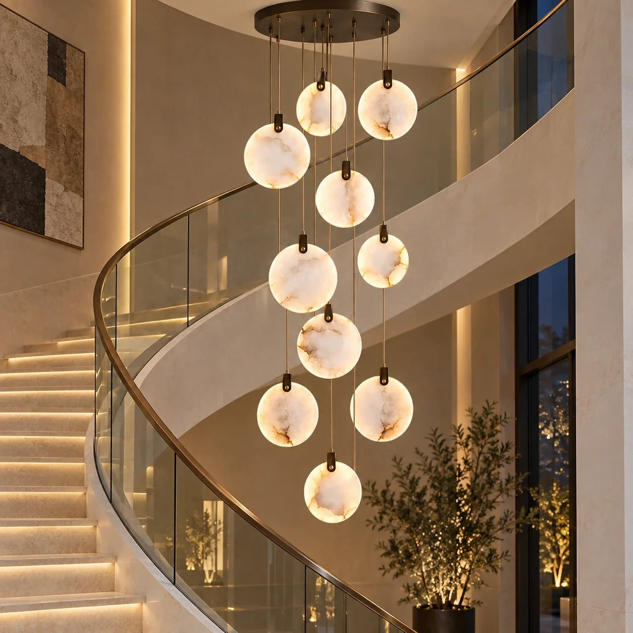Bliss & Birch Cascading Round Marble Disc Chandelier