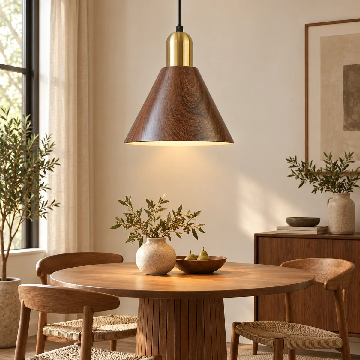 Bliss & Birch Wood-Grain Cone Pendant