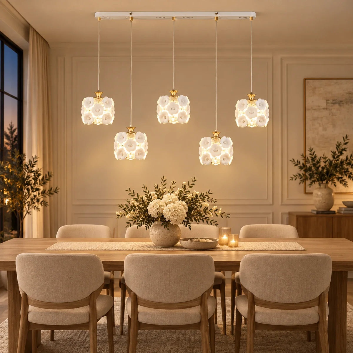 Bliss & Birch Floral Ceramic Five-Shade Pendant Cluster