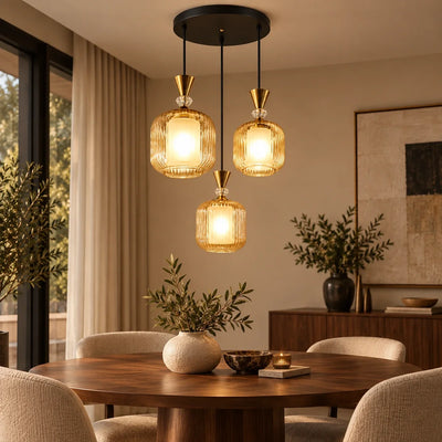 Bliss & Birch Amber Glass Three-Light Pendant Cluster