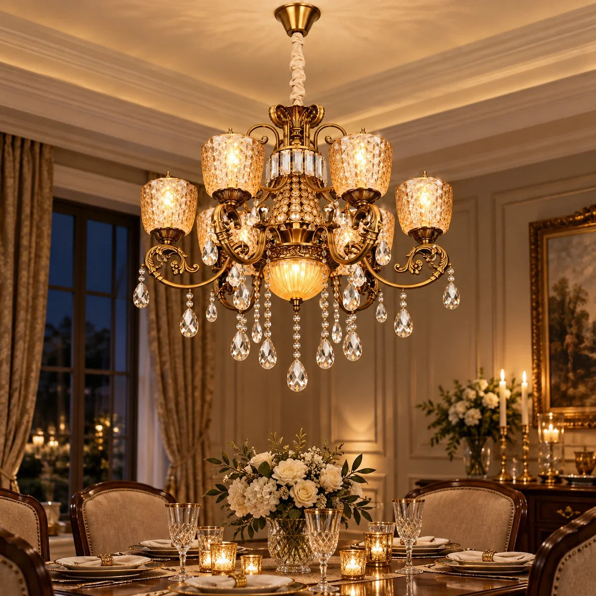 Bliss & Birch Amber Crystal Six-Light Chandelier