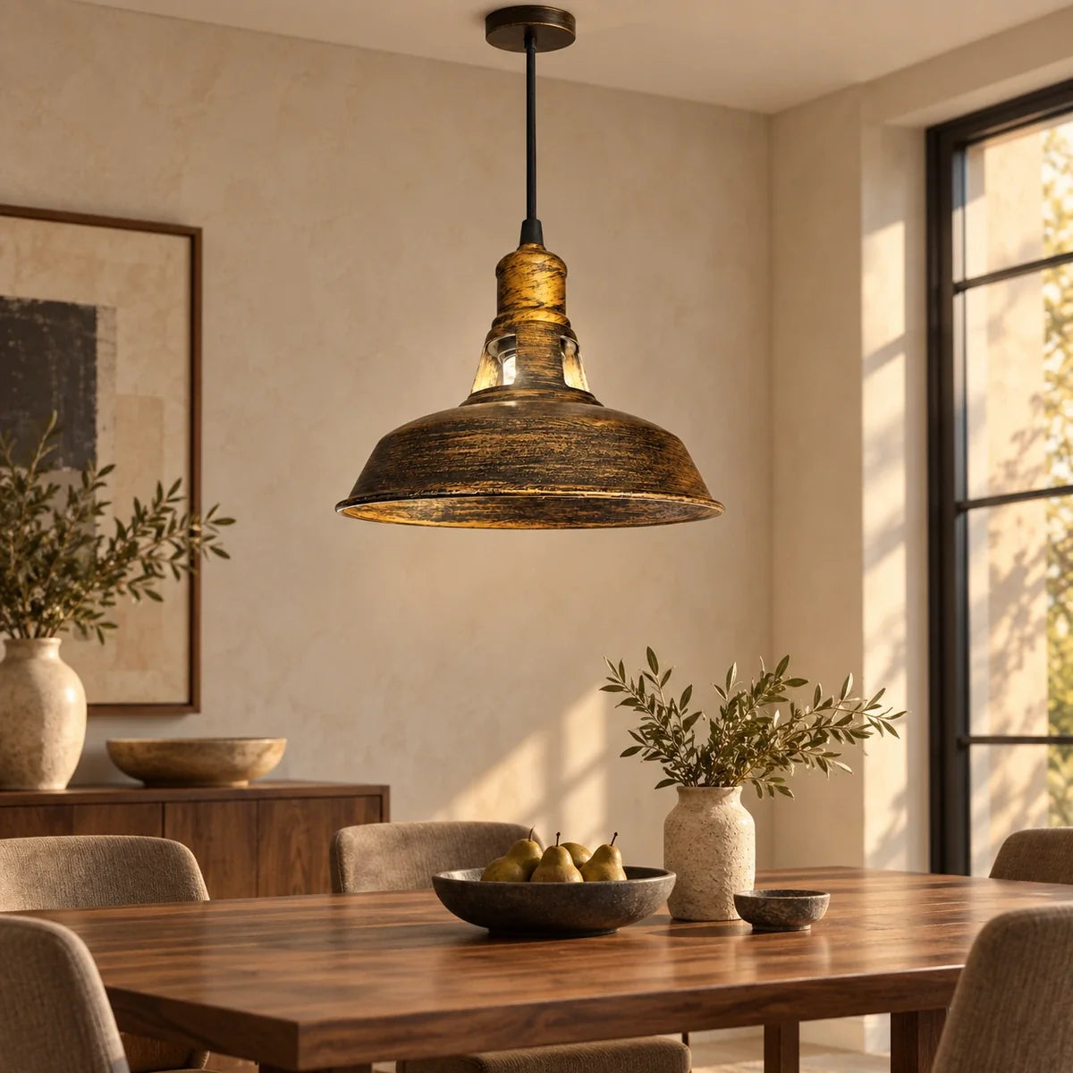 Bliss & Birch Distressed Antique-Gold Dome Pendant