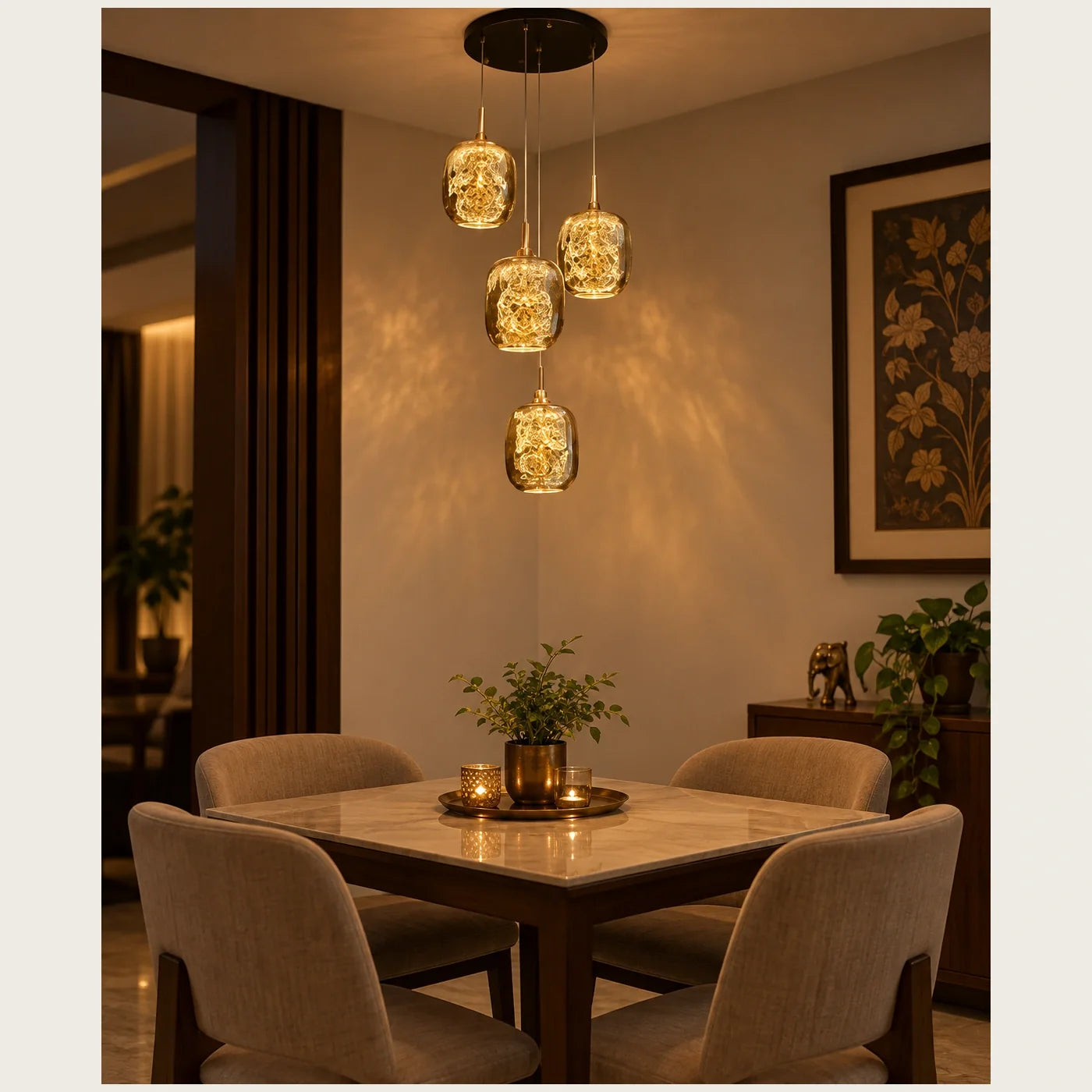 Bliss & Birch Four-Light Amber Glass Cluster Pendant