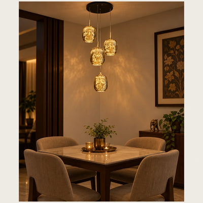 Bliss & Birch Four-Light Amber Glass Cluster Pendant