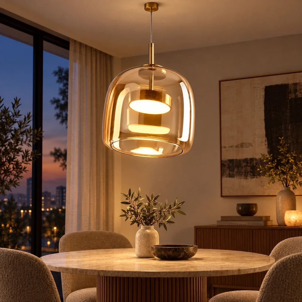 Bliss & Birch Amber Glass Disc Pendant