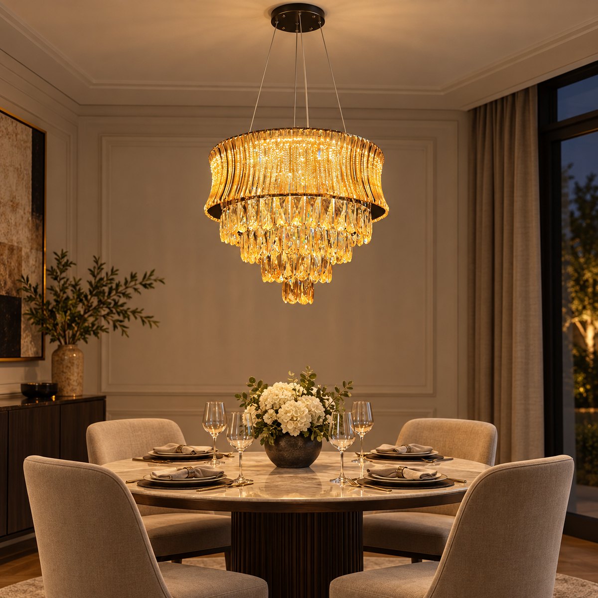 Bliss & Birch Amber Tiered Fringe Chandelier