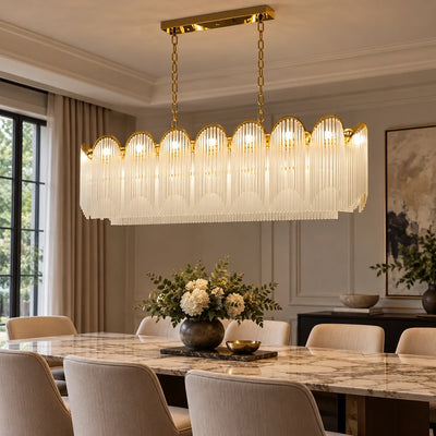 Bliss & Birch Gold Frosted Glass Scalloped Linear Chandelier