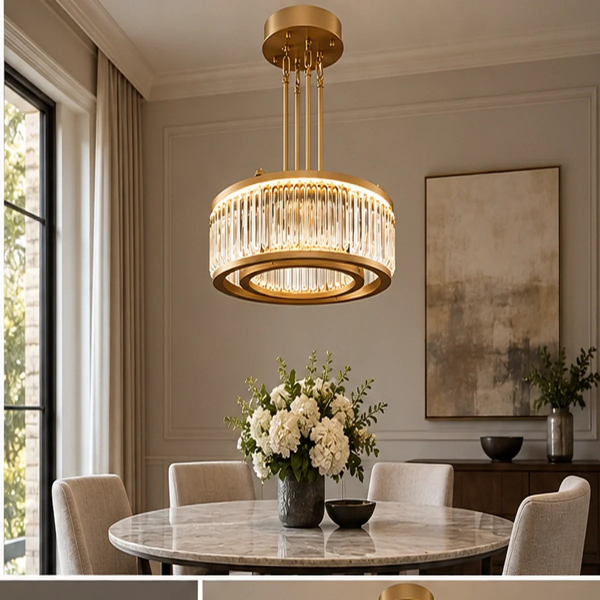 Bliss & Birch Antique Brass Crystal Ring Chandelier