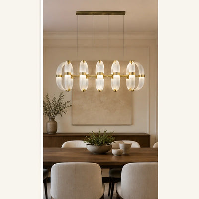 Bliss & Birch Antique Brass Ribbed Glass Linear Chandelier
