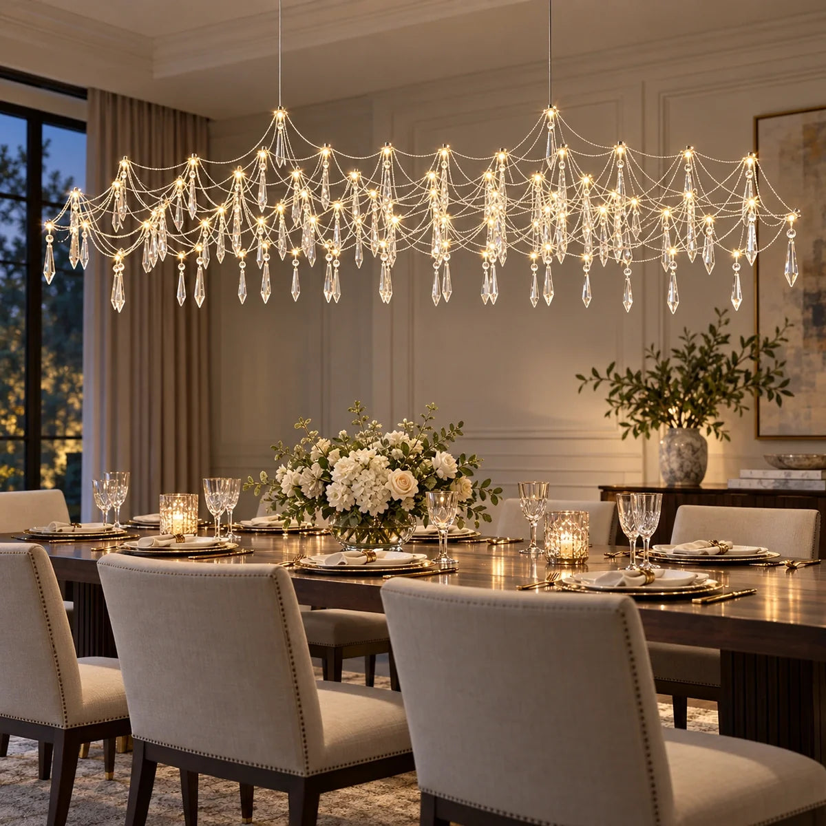 Bliss & Birch Chrome Crystal Draped Linear Chandelier