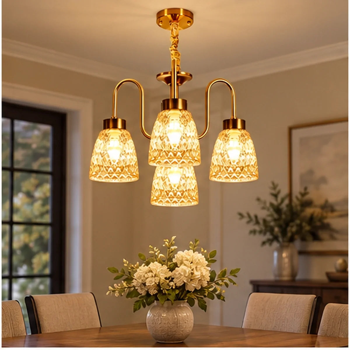 Bliss & Birch Four-Light Amber Bell Chandelier