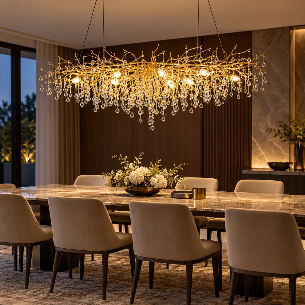 Bliss & Birch Gold Clear Crystal Branch Linear Chandelier