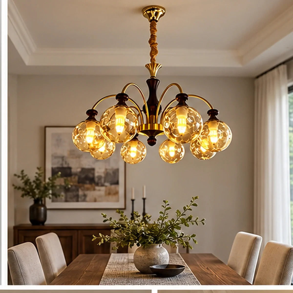 Bliss & Birch Eight-Globe Amber Arm Chandelier
