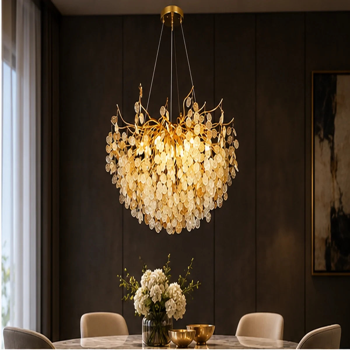 Bliss & Birch Amber Crystal Leaf Chandelier