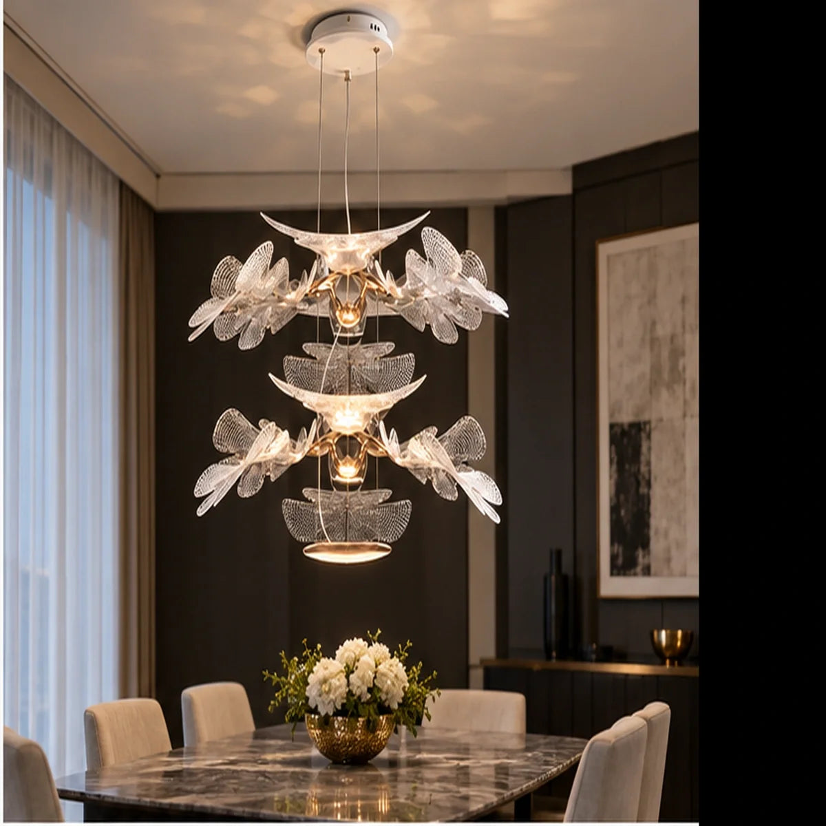 Bliss & Birch Clear Three-Tier Botanical Chandelier