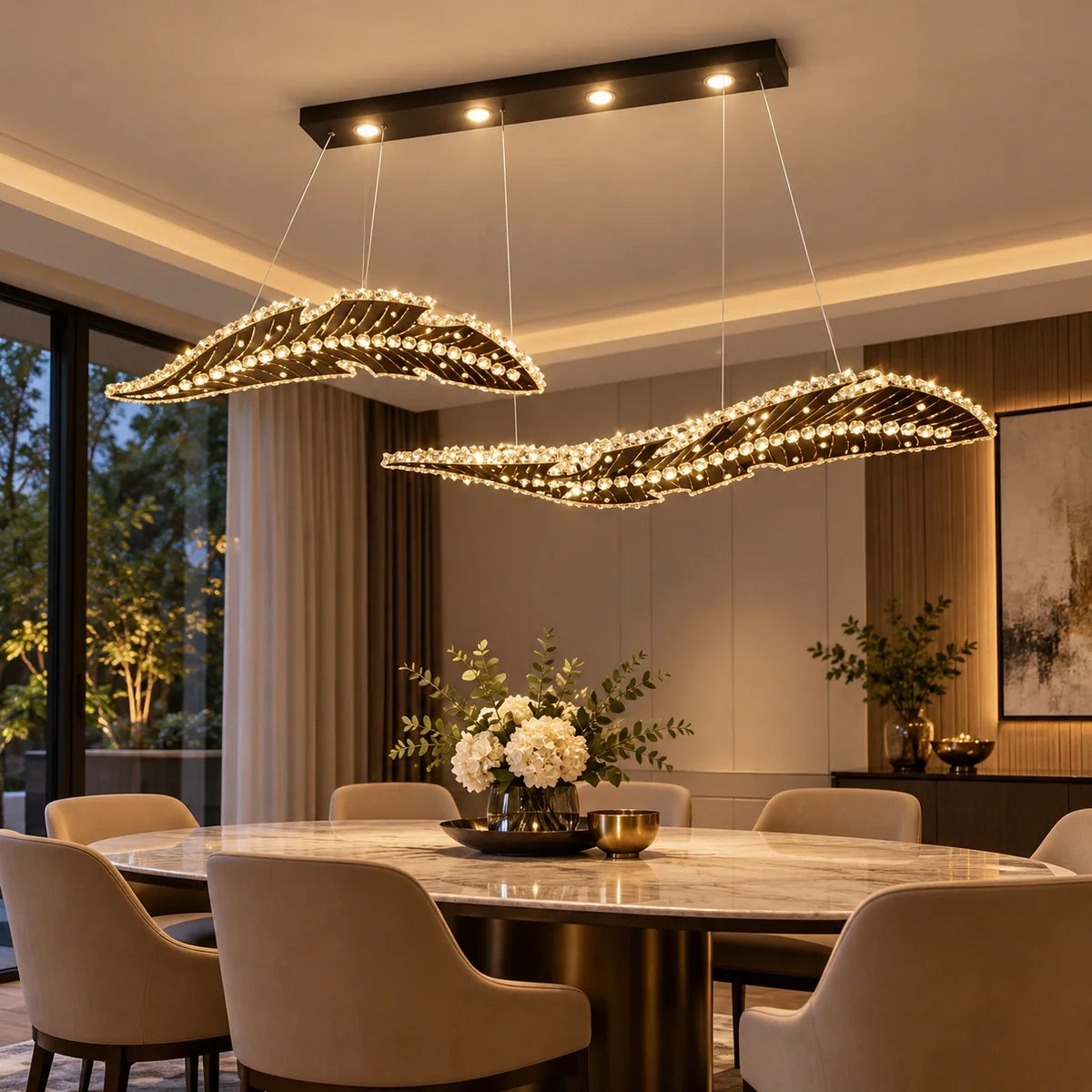 Bliss & Birch Gold Clear Crystal Twin-Wave Linear Chandelier