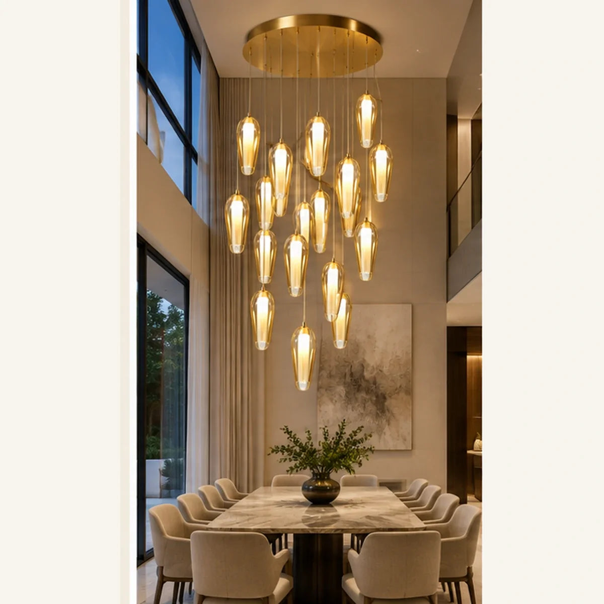 Bliss & Birch Gold Amber Twenty-Light Capsule Cluster Pendant
