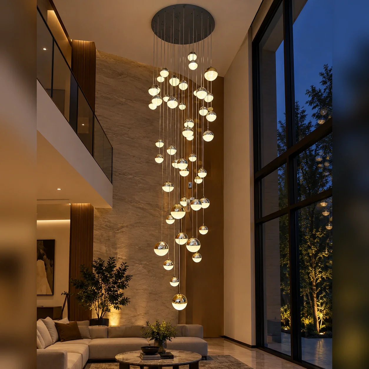Bliss & Birch Cascading Globe Double-Height Chandelier